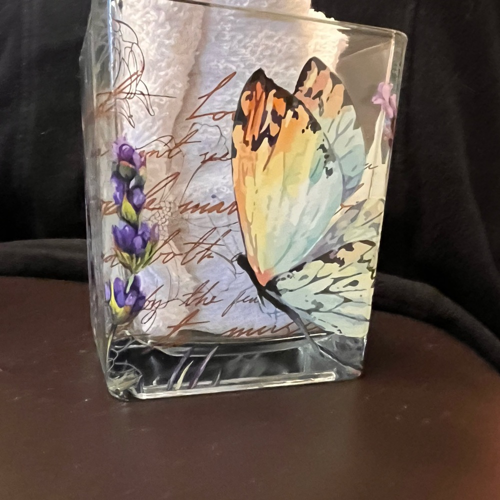 Butterfly and Lavender Glass Vase
